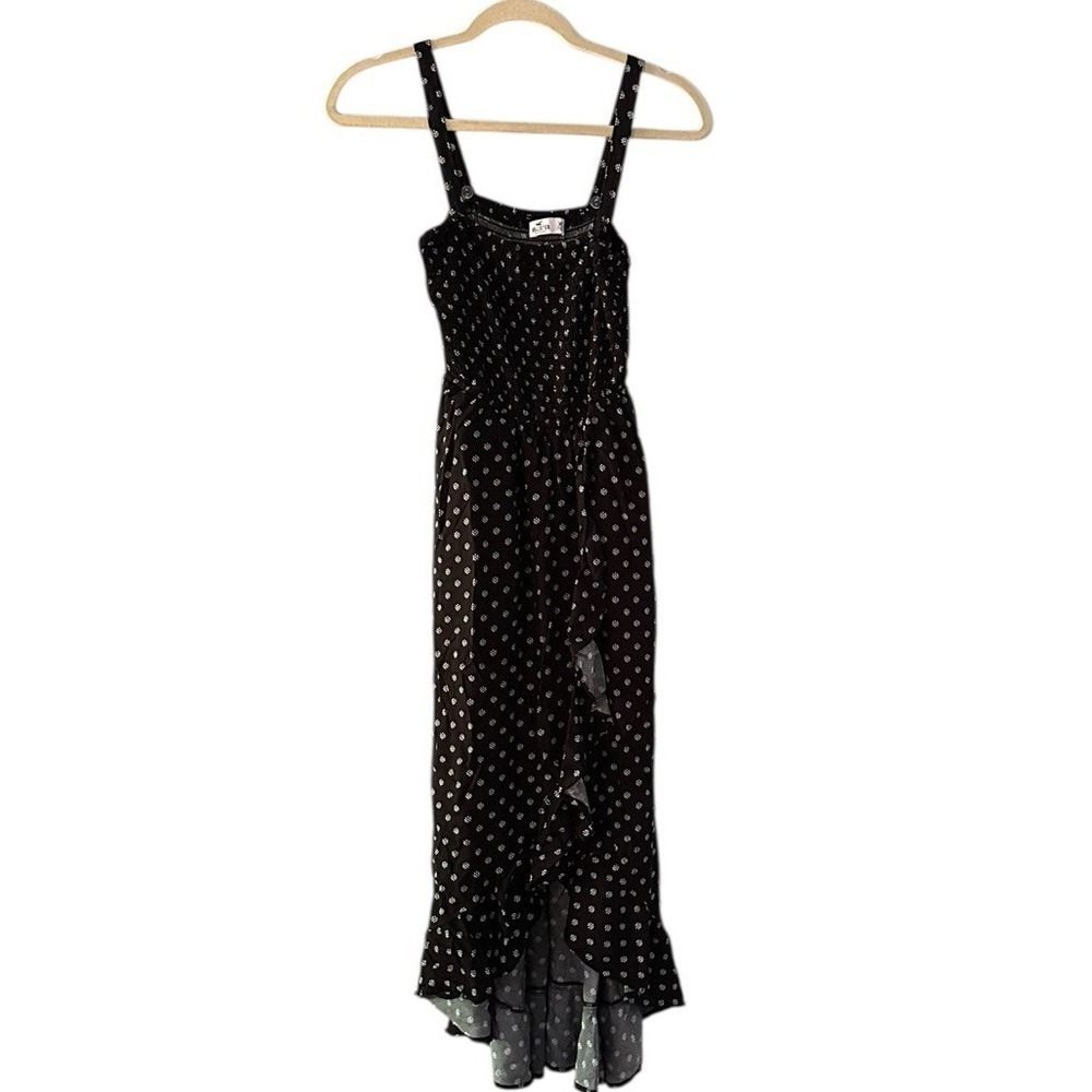 Hollister Ditsy Floral Maxi Sundress Women XS Black Ruffle Whimsigoth Fairy Goth - Picture 2 of 11